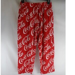 Coca-Cola Red All Over Logo Print Pajama Pants Cotton Lounge Bottoms Small